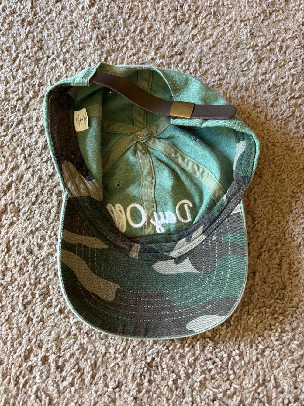 “Day Off” Ball Cap w cammo under the brim Soft Green - Picture 2 of 5